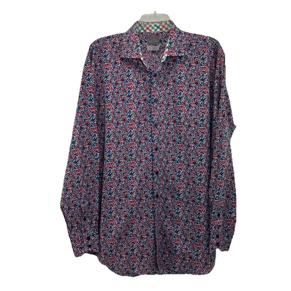 Thomas Dean Multicolored Floral Dress Shirt Mens 2XLT Tall Flip Cuff Long Sleeve - Picture 2 of 8